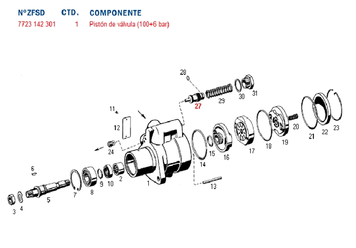 Valvula bomba hidraulica 100/106 bar. ford 7671-7673 - Imagen principal