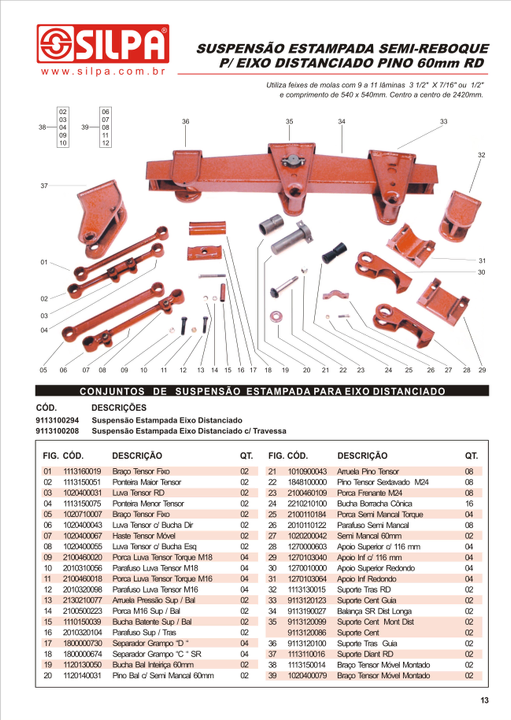 Kit suspension 2ejes distanciad c/traversa mod silpa eje cuadrado - Imagen principal