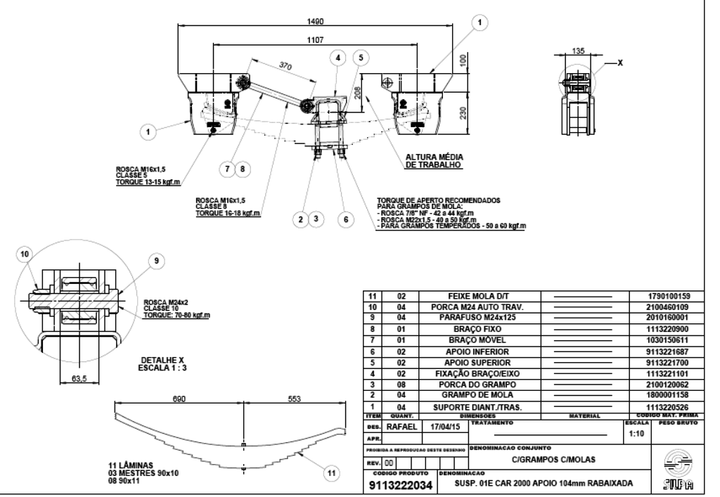 Kit suspension 1 eje 2000 rebajada apoyo 104 mm c/elast y abrazad - Imagen principal
