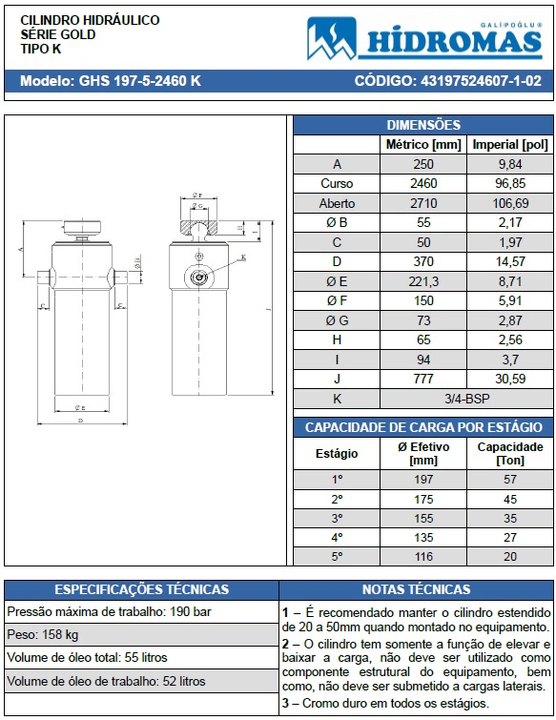 Cilindro hidraulico 197 5t2460apert.zorra al medio librelato bola - Vista 2